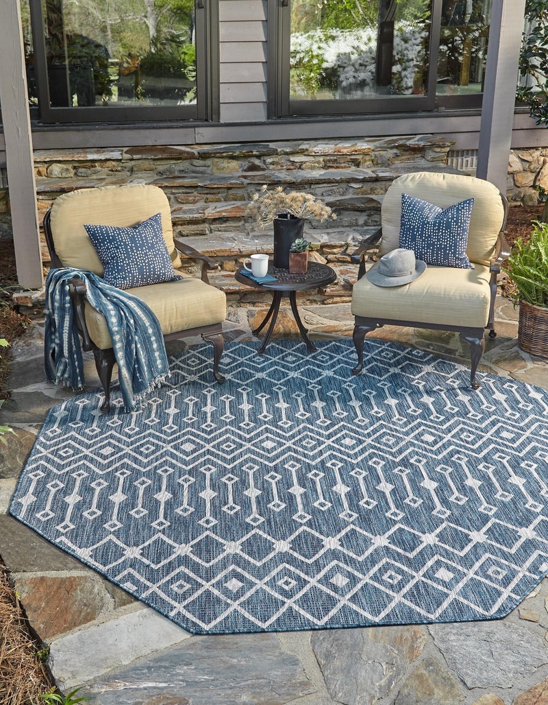 Garden Lattice Oasis Collection Area Rug -  Pergola (Blue) Octagon Blue  lifestyle 0