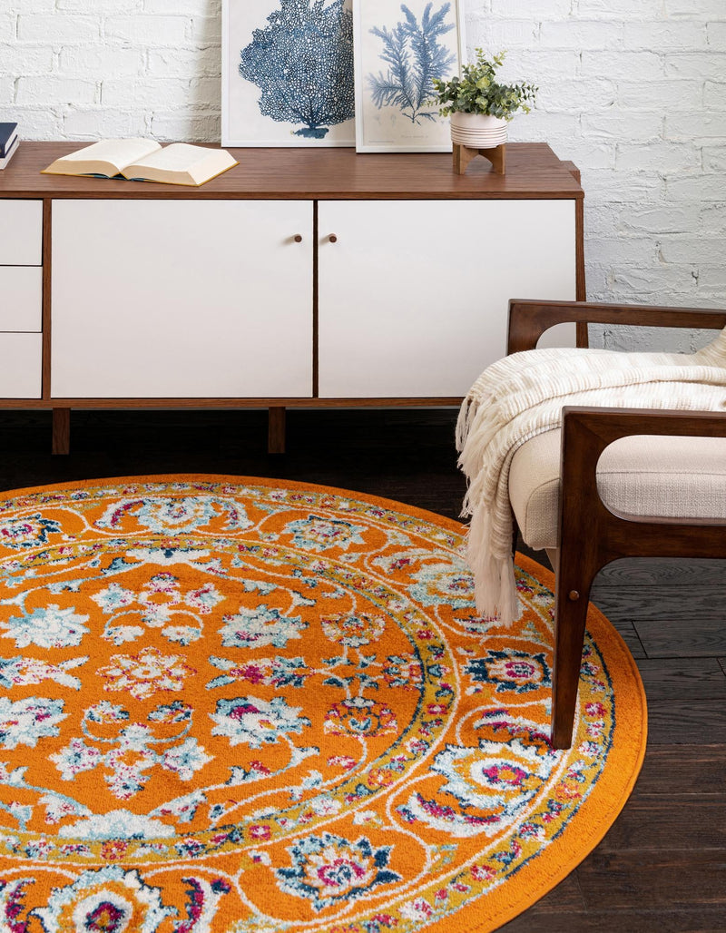 Adriana Terrace Collection Area Rug -  Positano (Orange) Round Orange  lifestyle 15