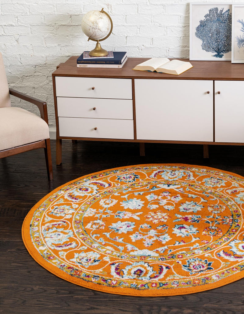 Adriana Terrace Collection Area Rug -  Positano (Orange) Round Orange  lifestyle 20