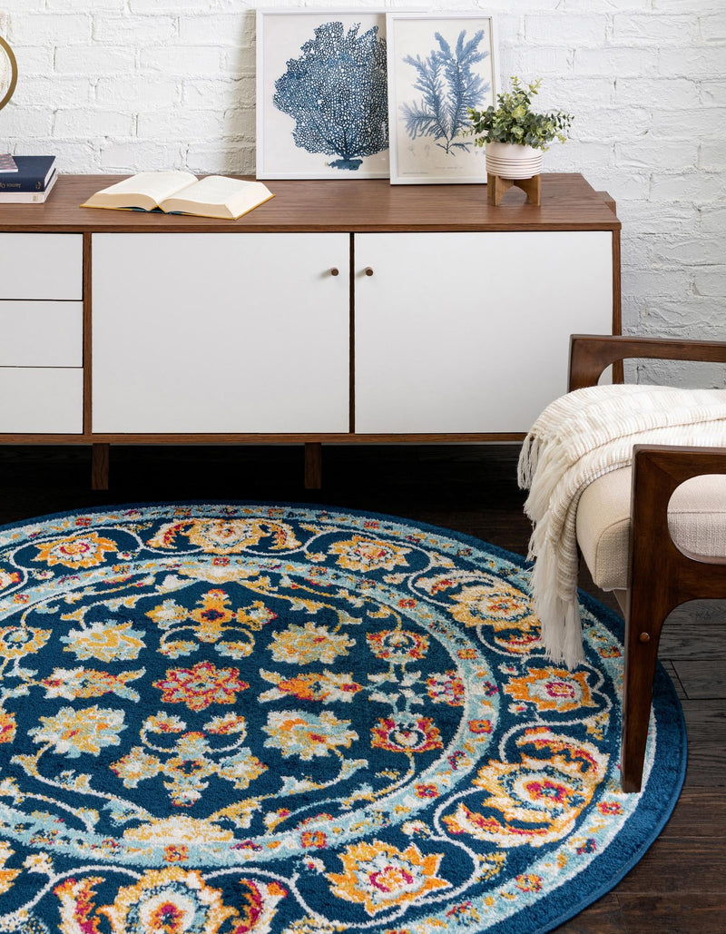 Adriana Terrace Collection Area Rug -  Positano (Navy Blue) Round Navy Blue  lifestyle 15