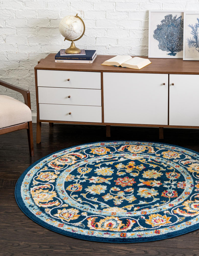 Adriana Terrace Collection Area Rug -  Positano (Navy Blue) Round Navy Blue  lifestyle 20