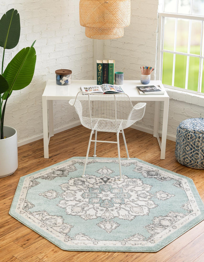 Beverly Grove Collection Area Rug - Melrose (Aqua) Octagon Aqua  lifestyle 17