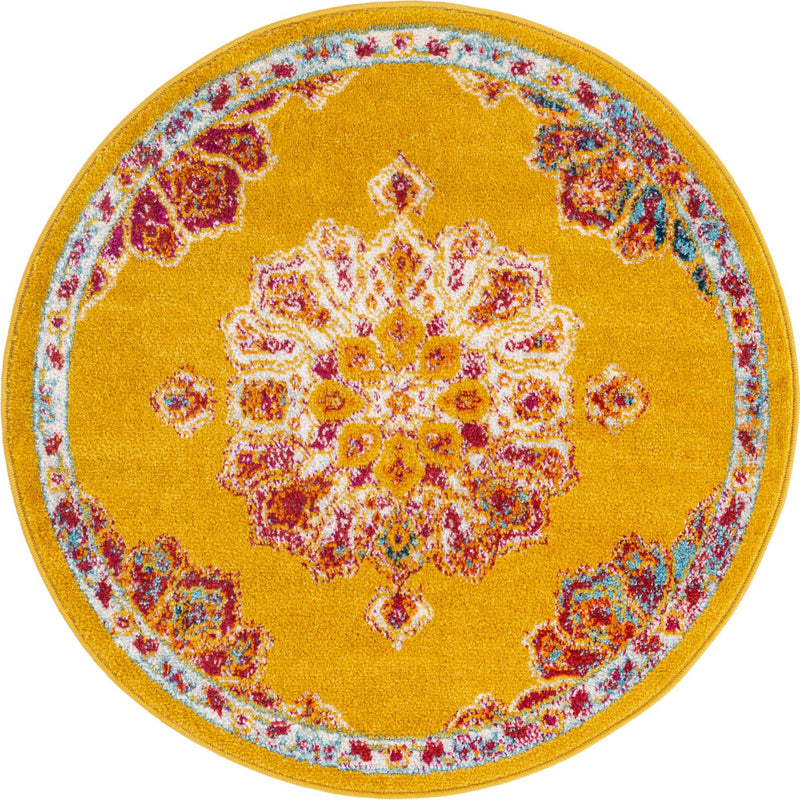 Beverly Grove Collection Area Rug - Melrose (Yellow) Round Yellow  lifestyle 9