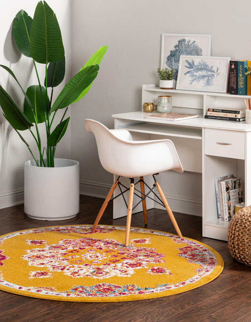 Beverly Grove Collection Area Rug - Melrose (Yellow) Round Yellow  lifestyle 18