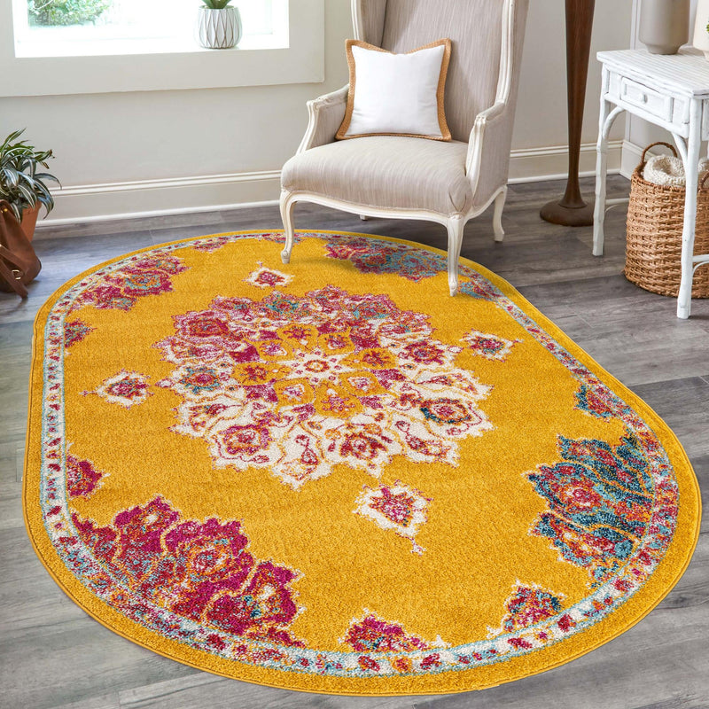 Beverly Grove Collection Area Rug - Melrose (Yellow) Oval Yellow  lifestyle 48