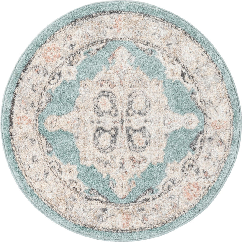 Beverly Grove Collection Area Rug -  Fairfax (Aqua) Round Aqua  lifestyle 9