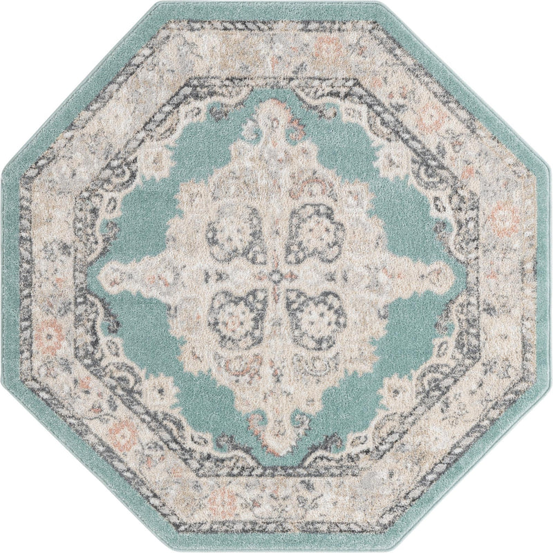 Beverly Grove Collection Area Rug -  Fairfax (Aqua) Octagon Aqua  lifestyle 12