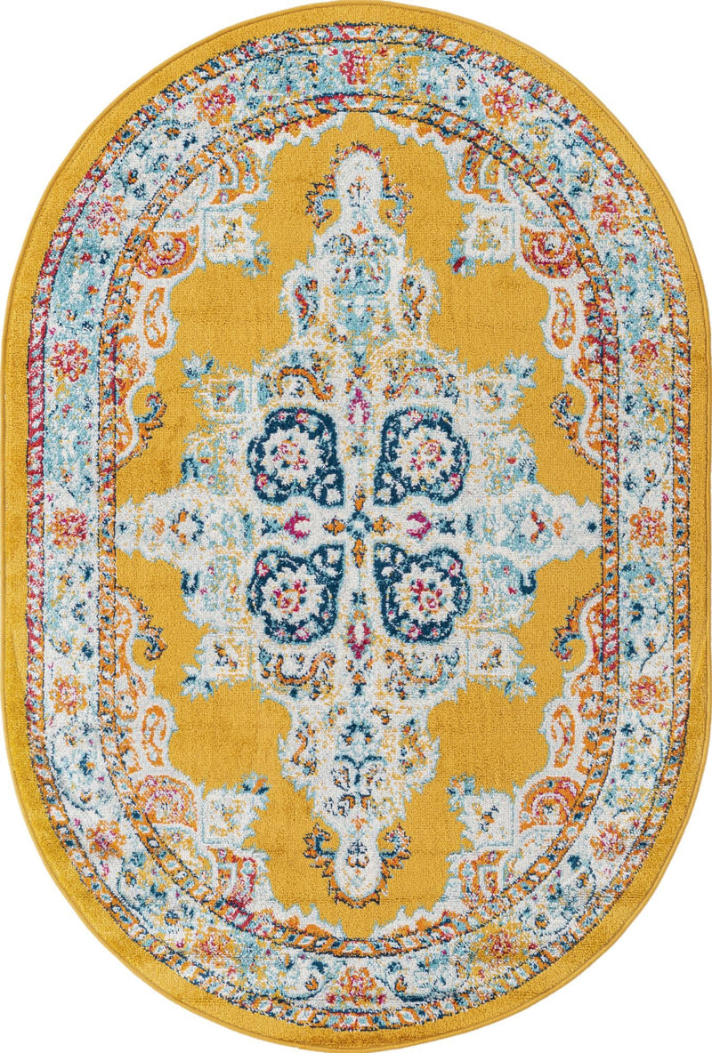 Beverly Grove Collection Area Rug -  Fairfax (Yellow) Oval Yellow  lifestyle 18