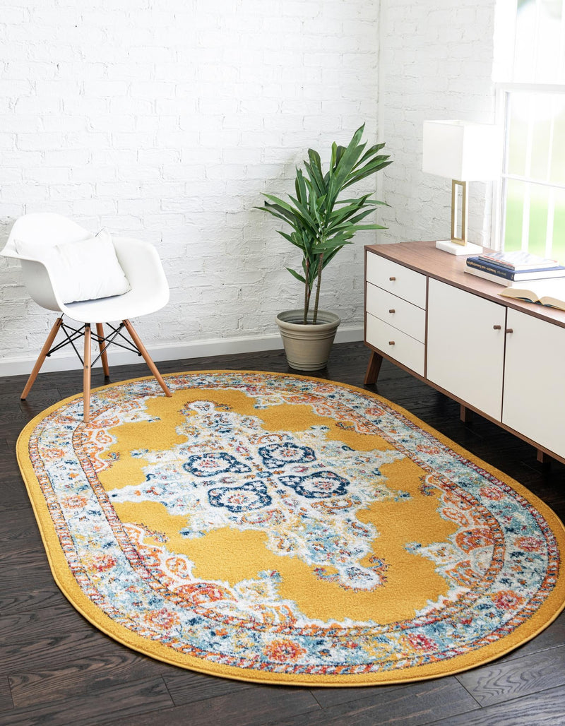 Beverly Grove Collection Area Rug -  Fairfax (Yellow) Oval Yellow  lifestyle 23