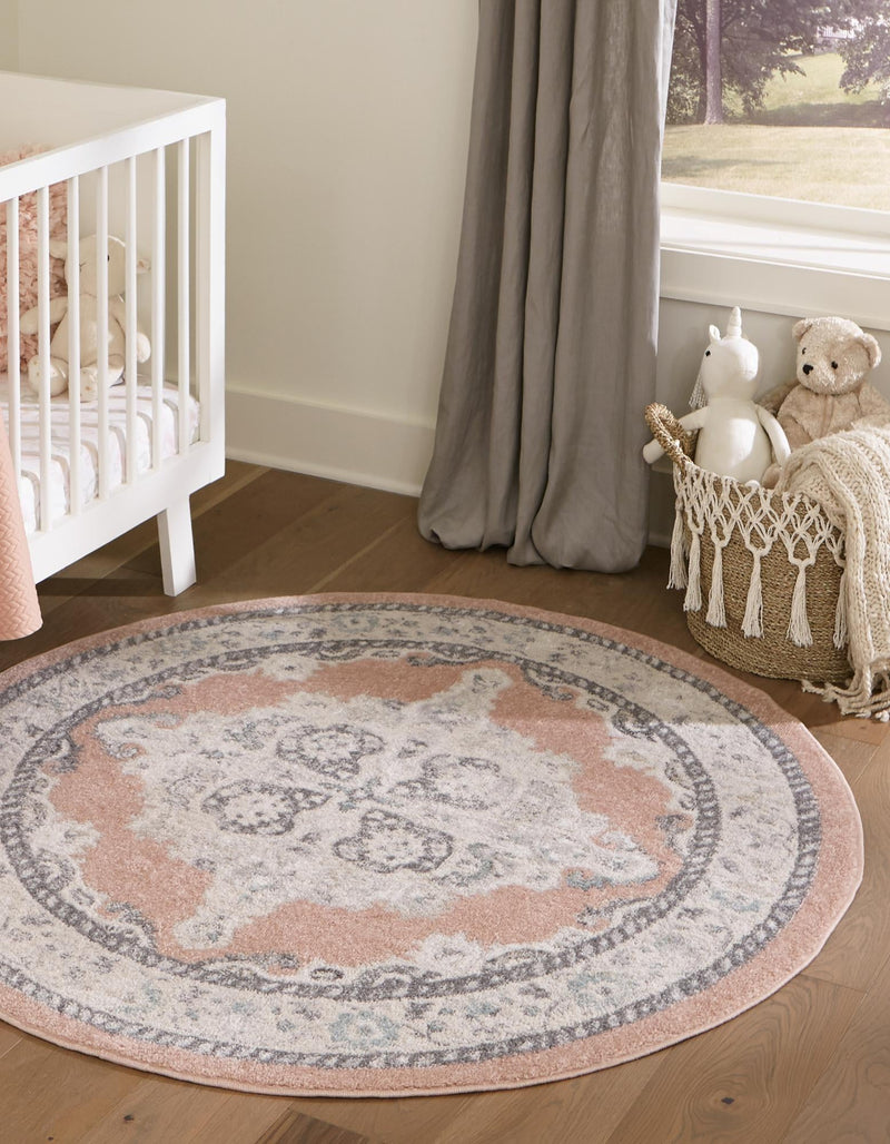 Beverly Grove Collection Area Rug -  Fairfax (Rose) Round Rose  lifestyle 14