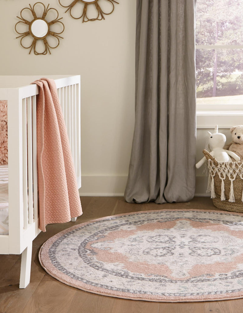 Beverly Grove Collection Area Rug -  Fairfax (Rose) Round Rose  lifestyle 19