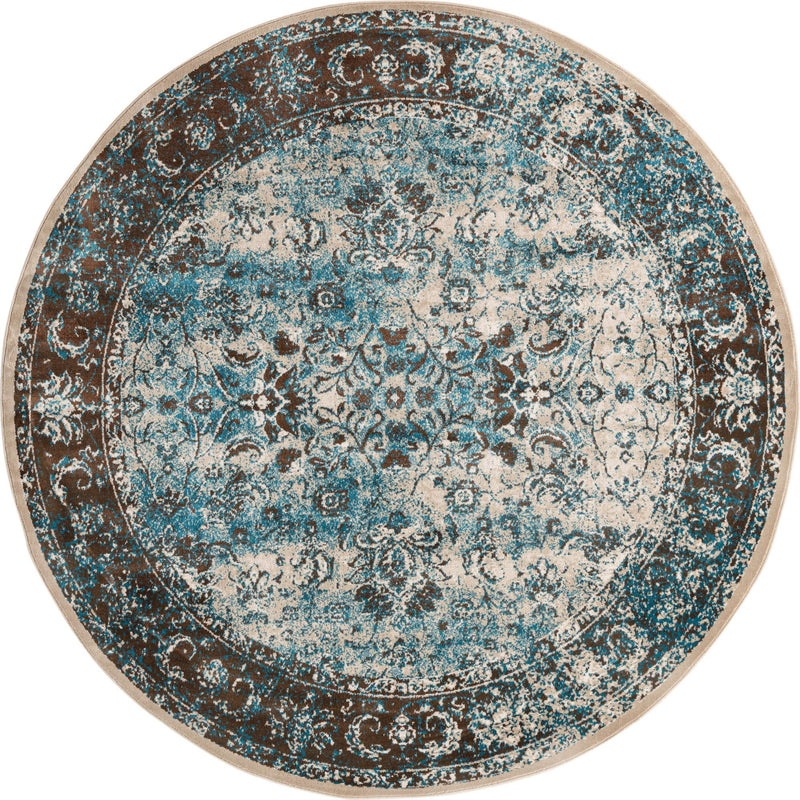 Ankara Elegance Collection Area Rug -  Ephesus (Ivory and Blue) Round Ivory and Blue  lifestyle 5