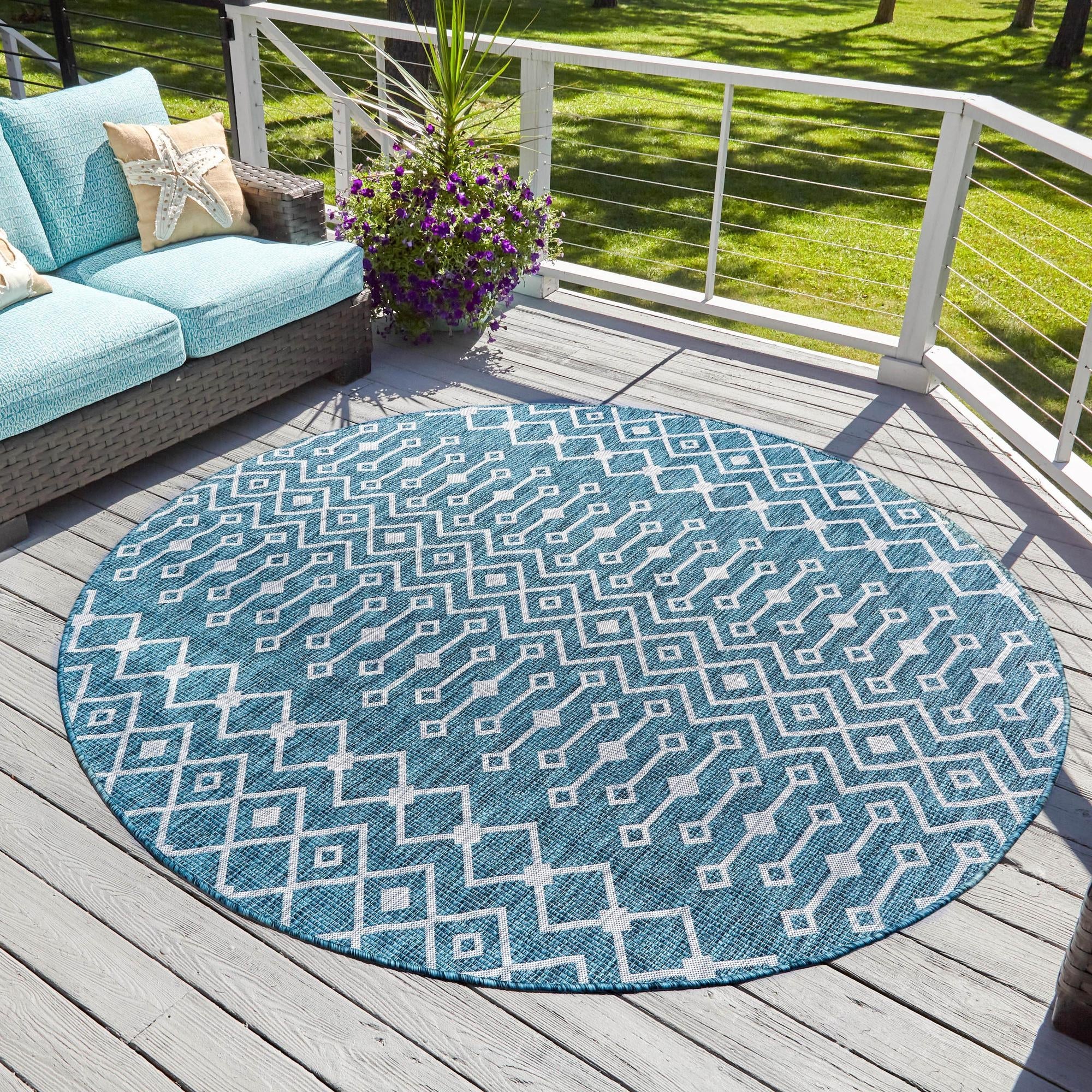 Seaside Lattice Collection Area Rug -  Pergola (Teal)