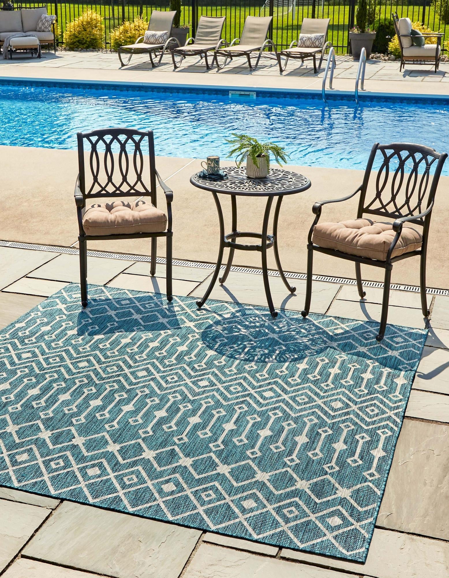 Seaside Lattice Collection Area Rug -  Pergola (Teal)