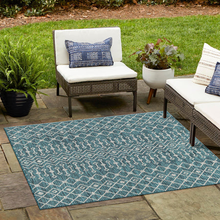 Seaside Lattice Collection Area Rug -  Pergola (Teal)