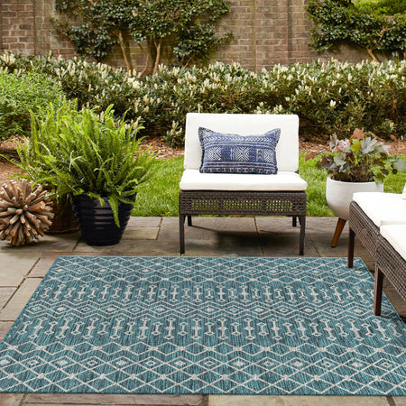 Seaside Lattice Collection Area Rug -  Pergola (Teal)