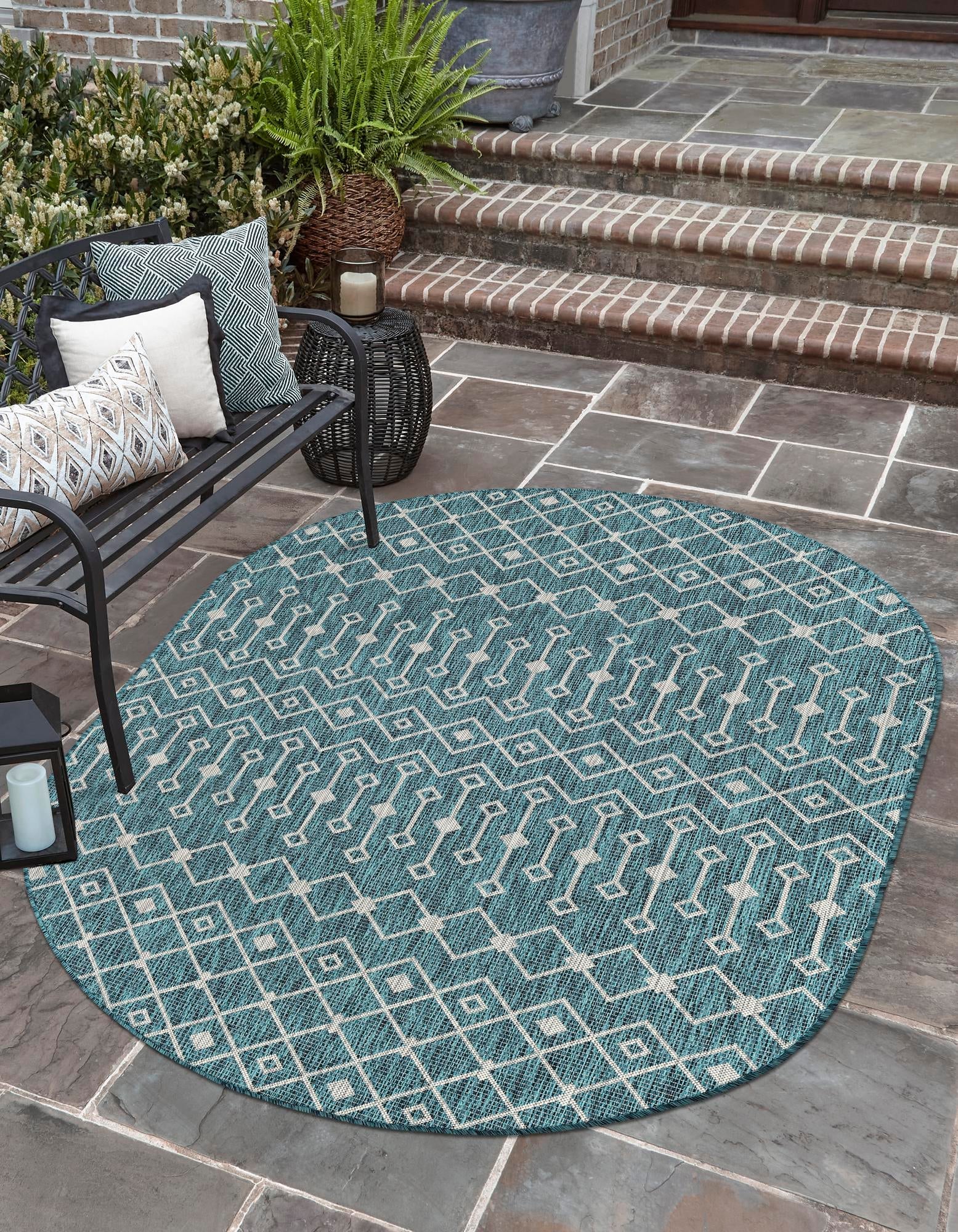 Seaside Lattice Collection Area Rug -  Pergola (Teal)