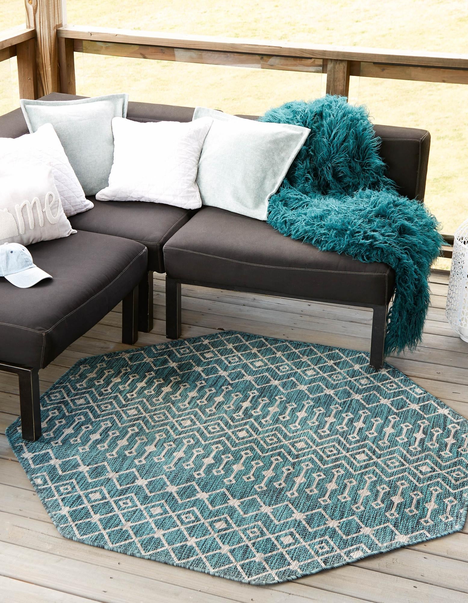 Seaside Lattice Collection Area Rug -  Pergola (Teal)