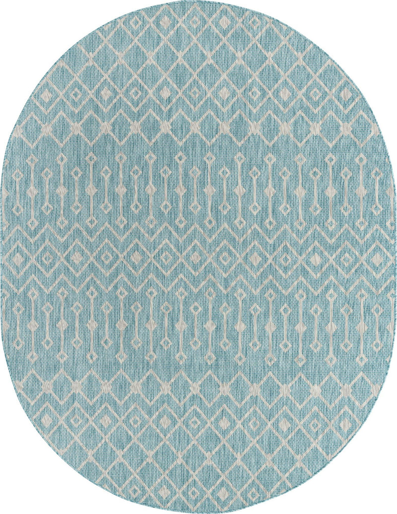 Garden Lattice Oasis Collection Area Rug -  Pergola (Aqua) Oval Aqua Main