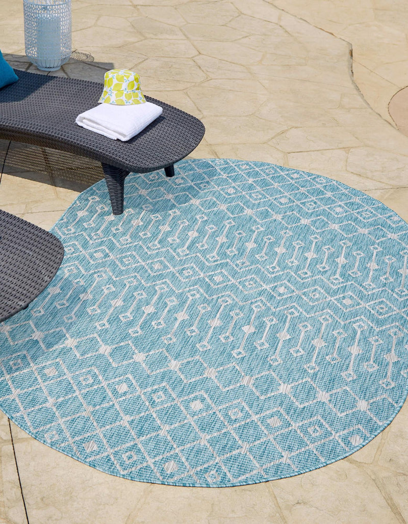 Garden Lattice Oasis Collection Area Rug -  Pergola (Aqua) Oval Aqua  lifestyle 0