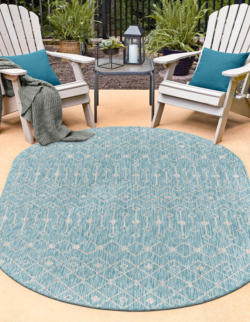 Garden Lattice Oasis Collection Area Rug -  Pergola (Aqua) Oval Aqua  lifestyle 30