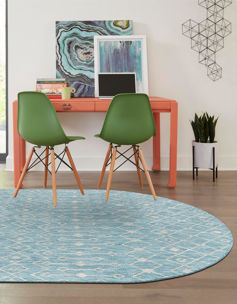 Garden Lattice Oasis Collection Area Rug -  Pergola (Aqua) Oval Aqua  lifestyle 45