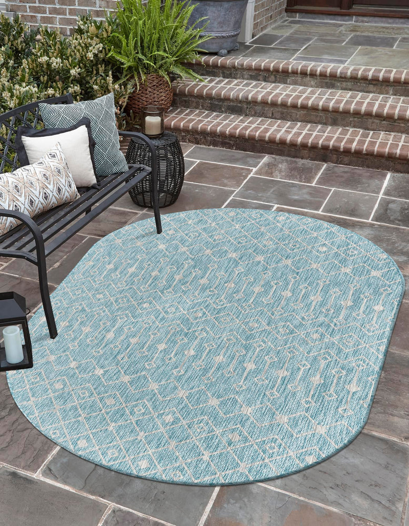 Garden Lattice Oasis Collection Area Rug -  Pergola (Aqua) Oval Aqua  lifestyle 48