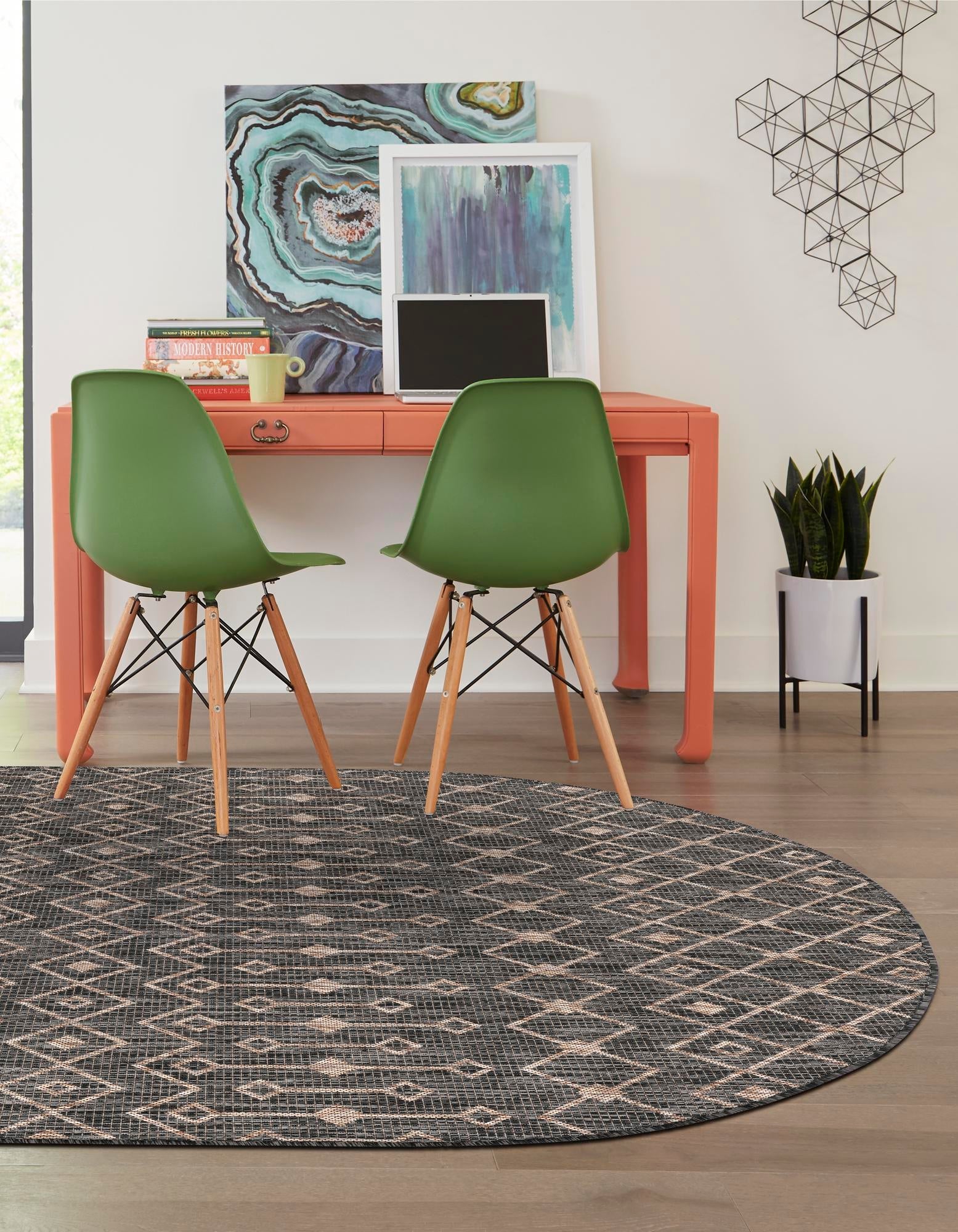 Seaside Lattice Collection Area Rug -  Pergola (Charcoal Gray)