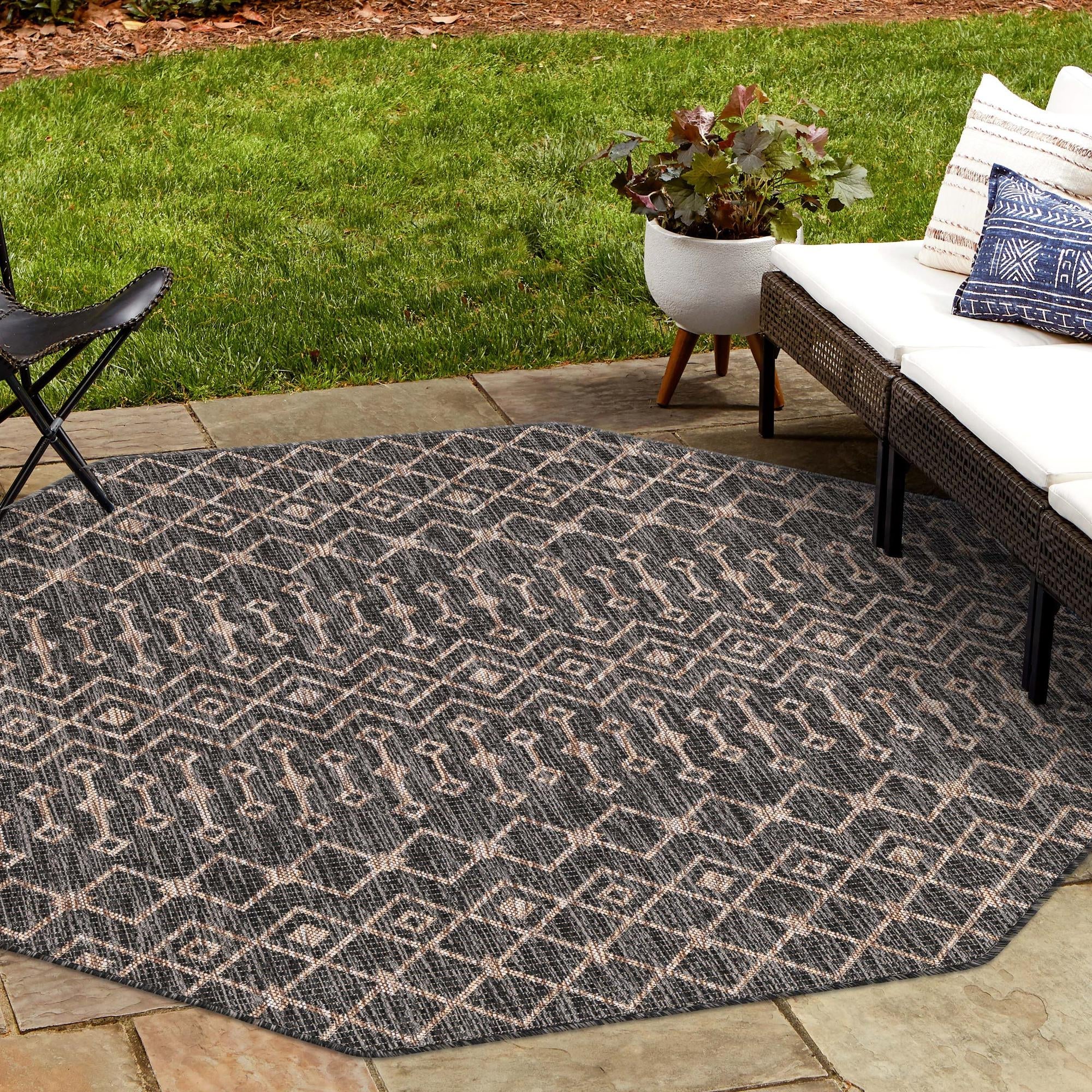 Seaside Lattice Collection Area Rug -  Pergola (Charcoal Gray)