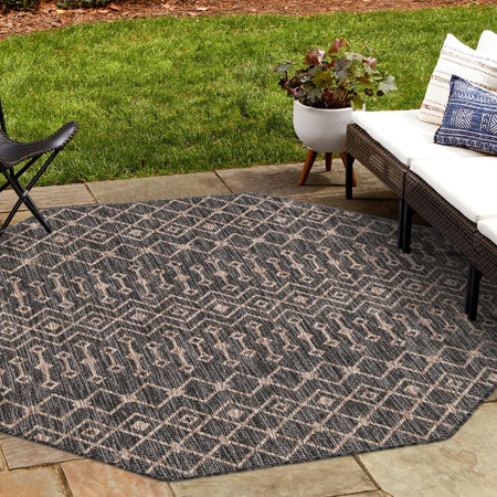 Seaside Lattice Collection Area Rug -  Pergola (Charcoal Gray)