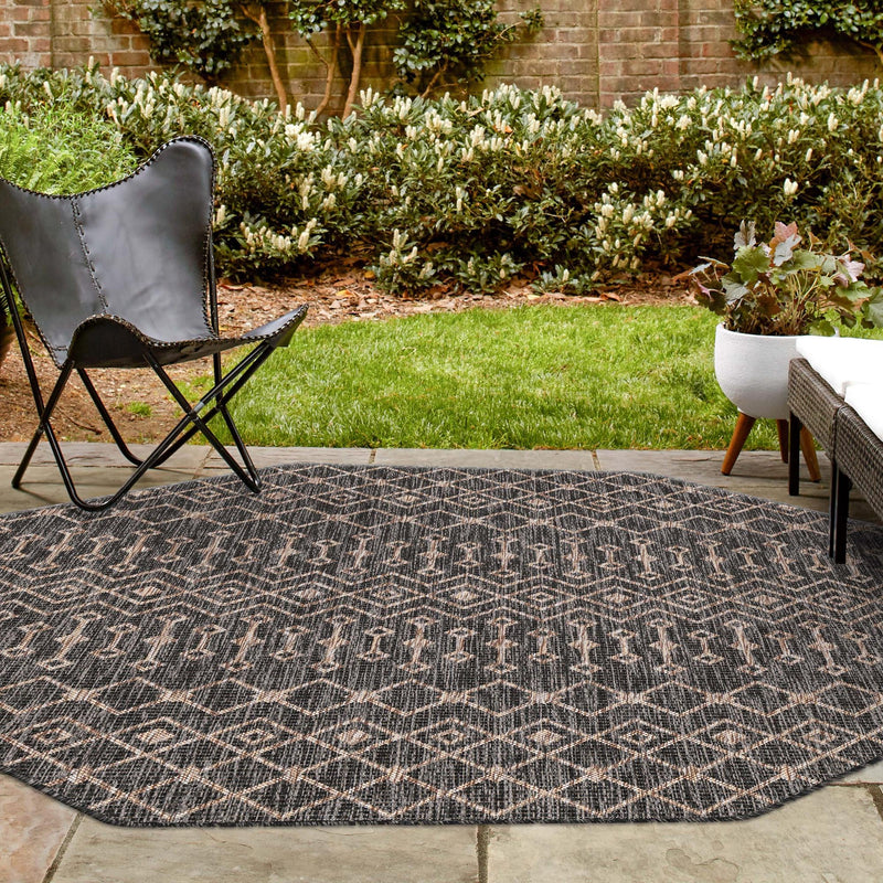 Garden Lattice Oasis Collection Area Rug -  Pergola (Charcoal Gray) Octagon Charcoal Gray  lifestyle 4