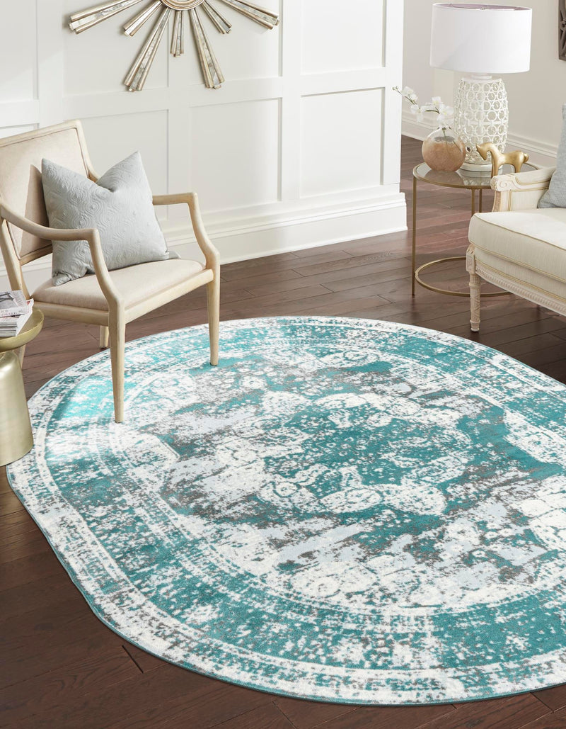 Riviera Elegance Collection Area Rug -  Menton (Turquoise) Oval Turquoise  lifestyle 0