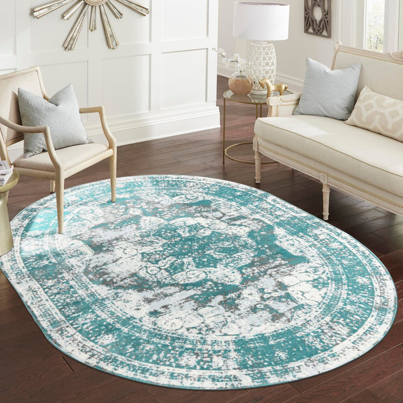 Riviera Elegance Collection Area Rug -  Menton (Turquoise) Oval Turquoise  lifestyle 18