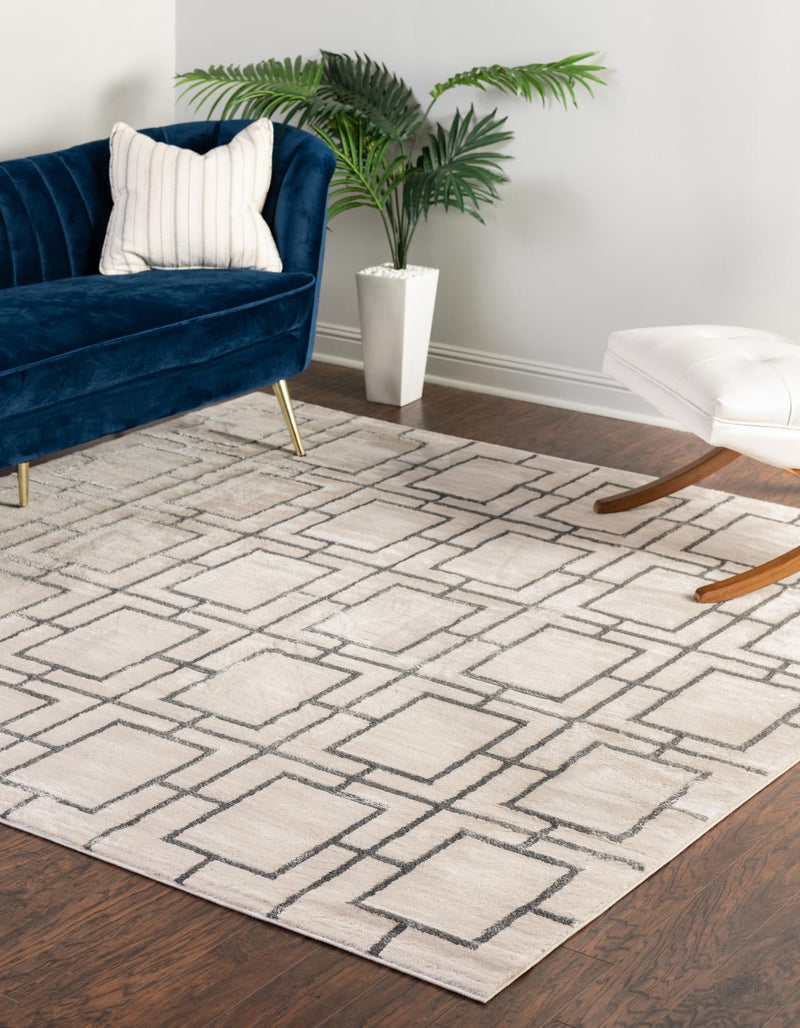 Hollywood Luxe Collection Area Rug -  Beverly (White Silver) Square White Silver  lifestyle 27