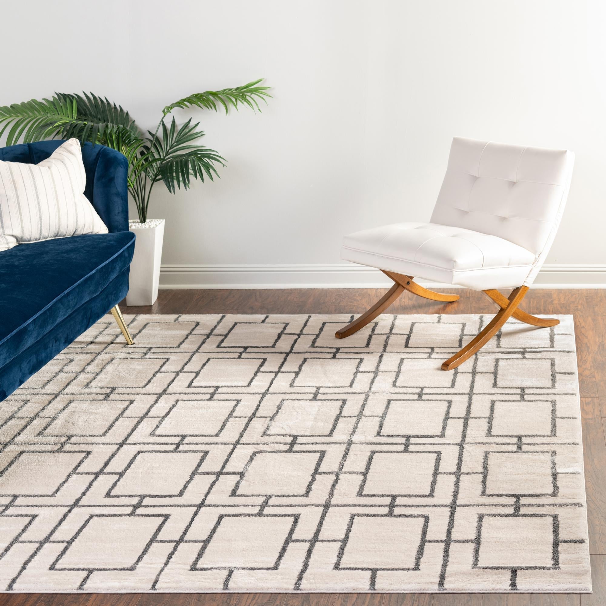 Hollywood Luxe Collection Area Rug -  Beverly (White Silver)