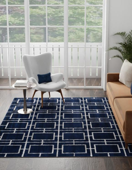 Hollywood Luxe Collection Area Rug -  Beverly (Navy Blue Silver)