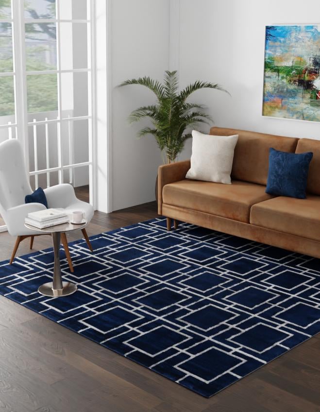 Hollywood Luxe Collection Area Rug -  Beverly (Navy Blue Silver)