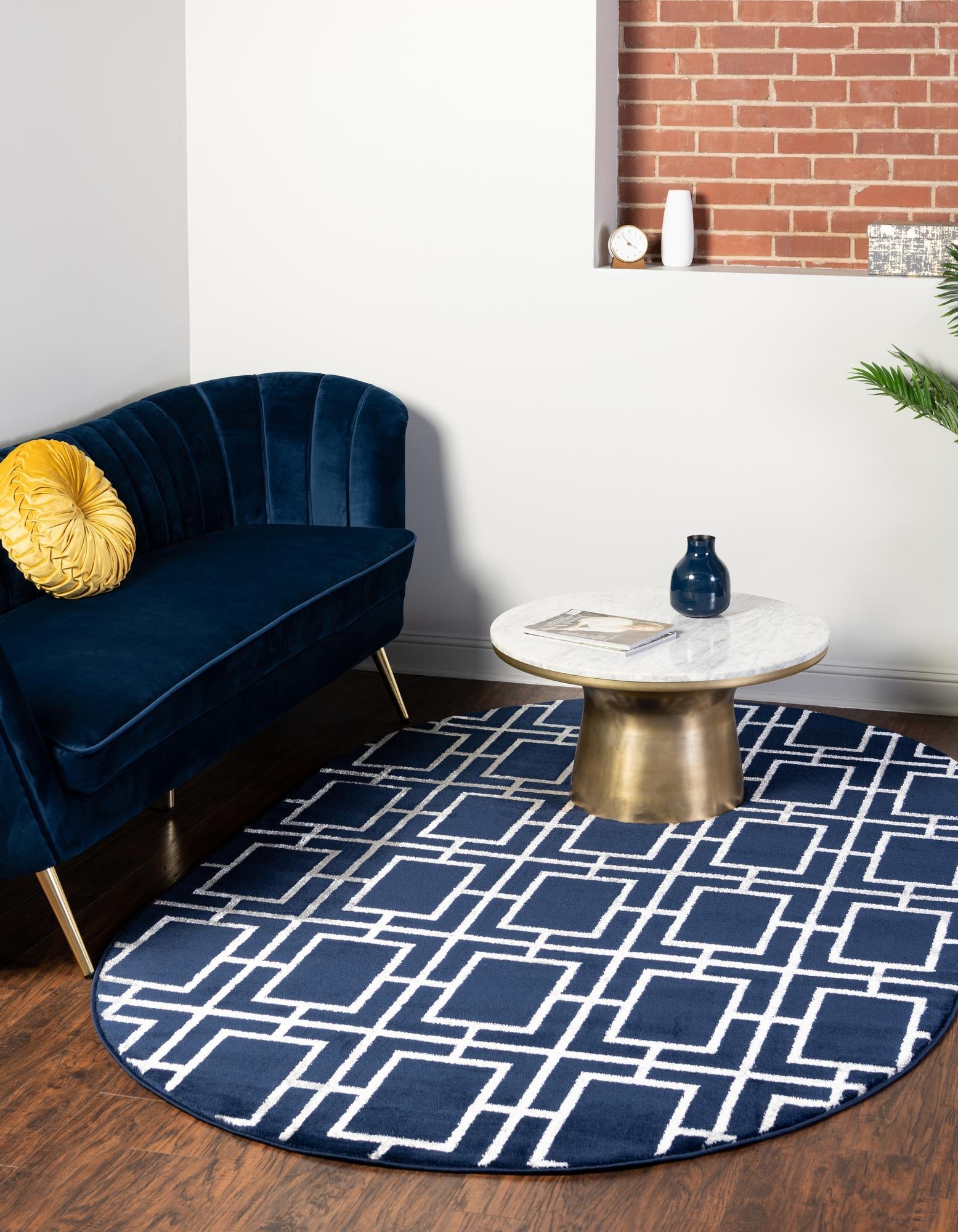 Hollywood Luxe Collection Area Rug -  Beverly (Navy Blue Silver)