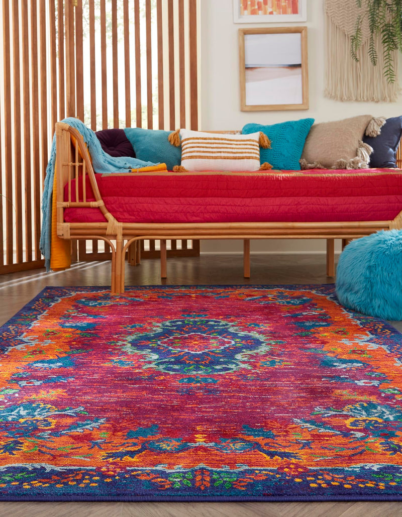 Caribbean Cove Collection Area Rug -  Nevis Rectangle Fuchsia  lifestyle 9