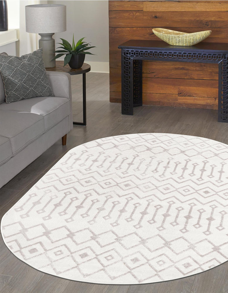 Marrakech Lattice Collection Area Rug - Essaouira (Pearl) Oval Pearl  lifestyle 39