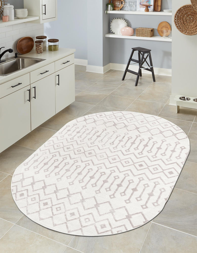 Marrakech Lattice Collection Area Rug - Essaouira (Pearl) Oval Pearl  lifestyle 47