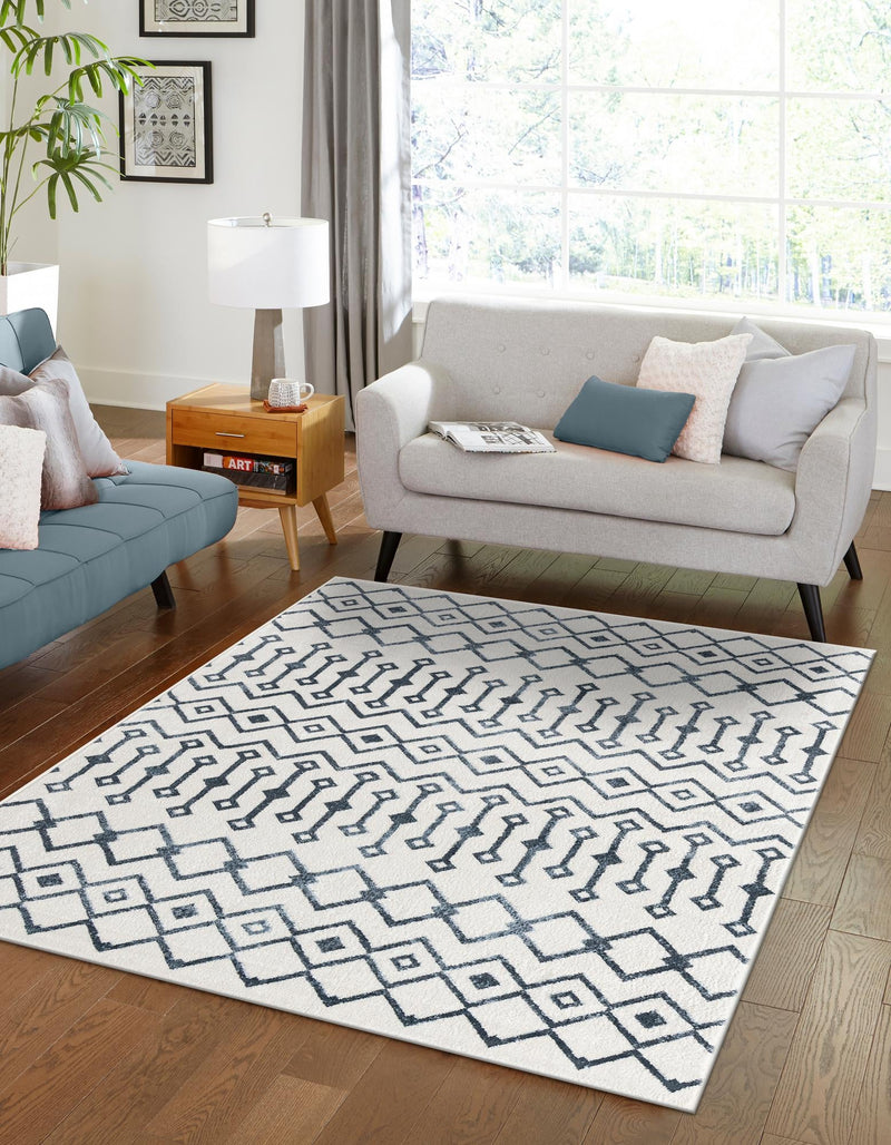 Marrakech Lattice Collection Area Rug - Essaouira (Coastal White) Rectangle Coastal White  lifestyle 5