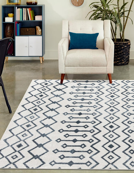 Marrakech Lattice Collection Area Rug - Essaouira (Coastal White)