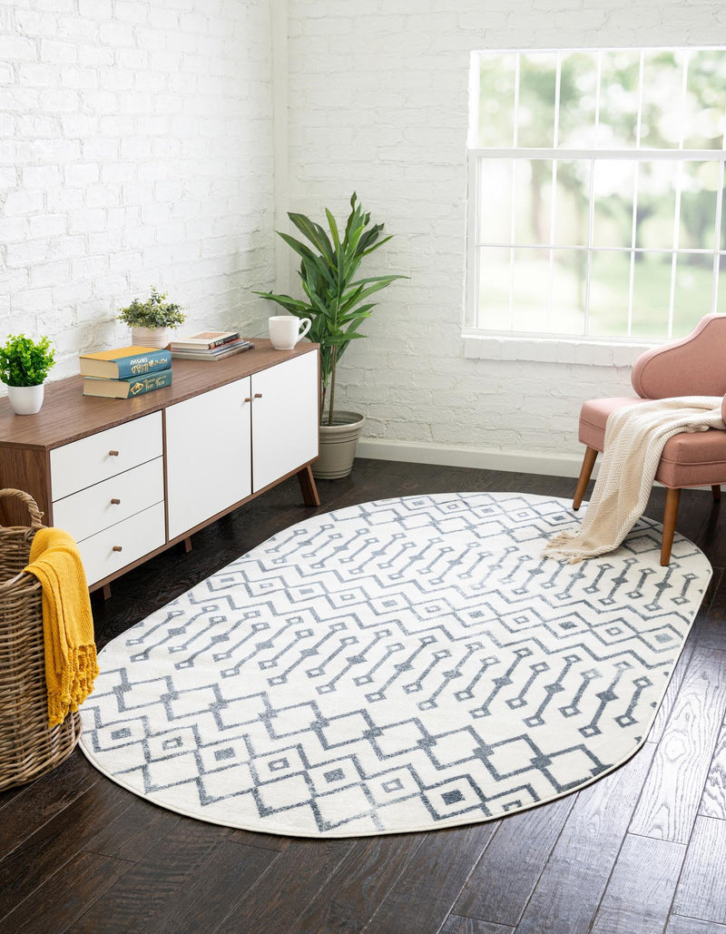 Marrakech Lattice Collection Area Rug - Essaouira (Coastal White) Oval Coastal White  lifestyle 8