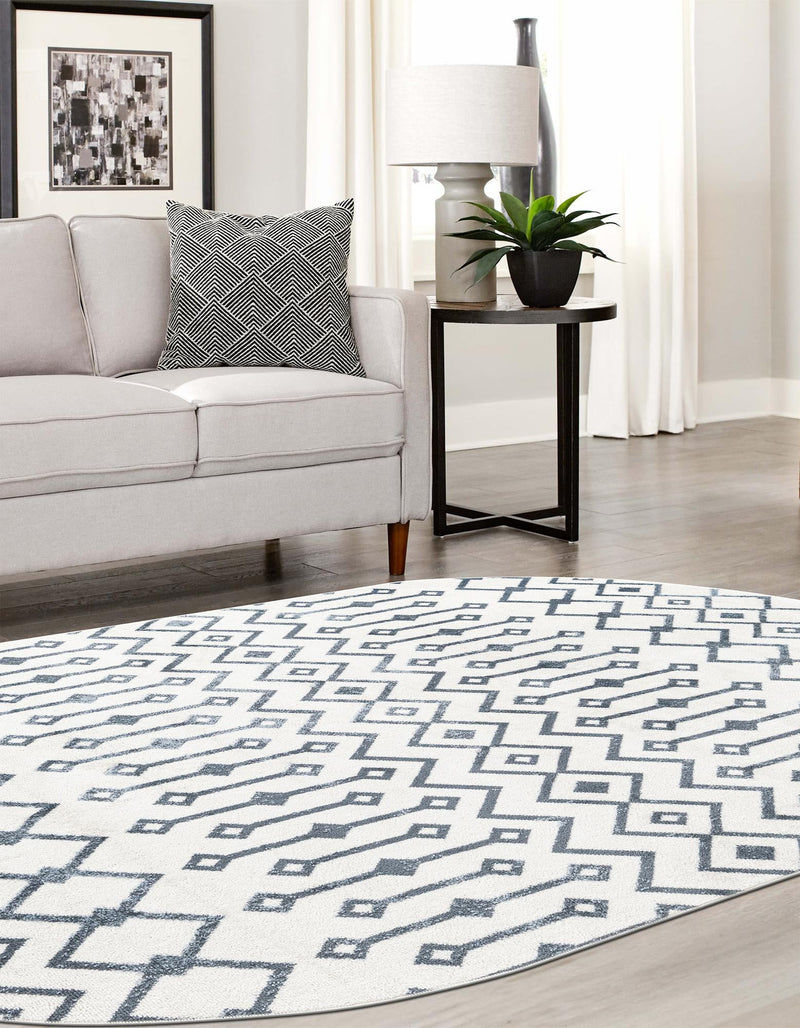 Marrakech Lattice Collection Area Rug - Essaouira (Coastal White) Oval Coastal White  lifestyle 29