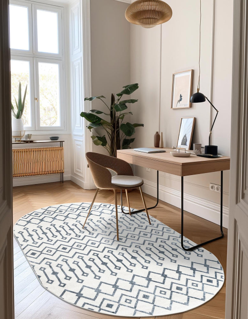 Marrakech Lattice Collection Area Rug - Essaouira (Coastal White) Oval Coastal White  lifestyle 41