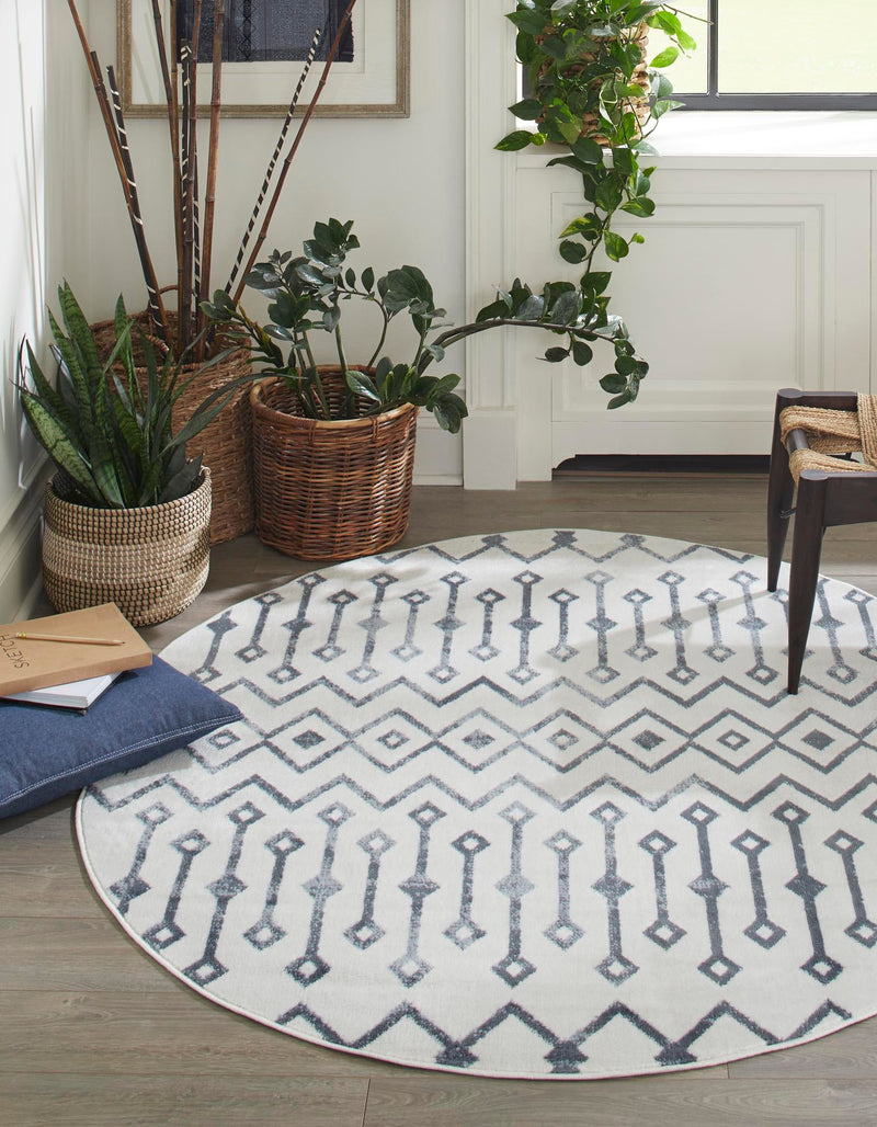 Marrakech Lattice Collection Area Rug - Essaouira (Coastal White) Round Coastal White  lifestyle 11