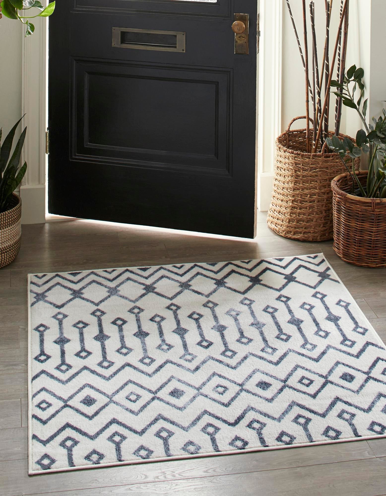 Marrakech Lattice Collection Area Rug - Essaouira (Coastal White)