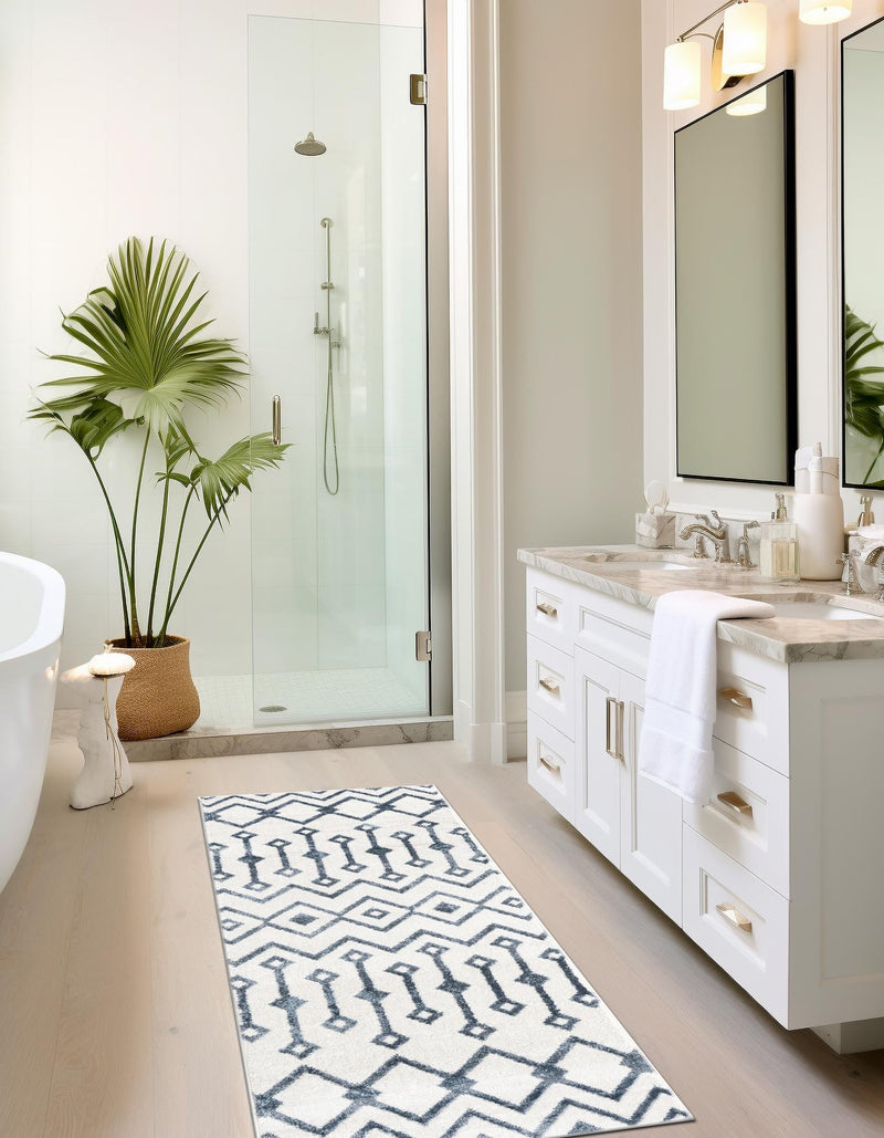 Marrakech Lattice Collection Area Rug - Essaouira (Coastal White) Runner Coastal White  lifestyle 25