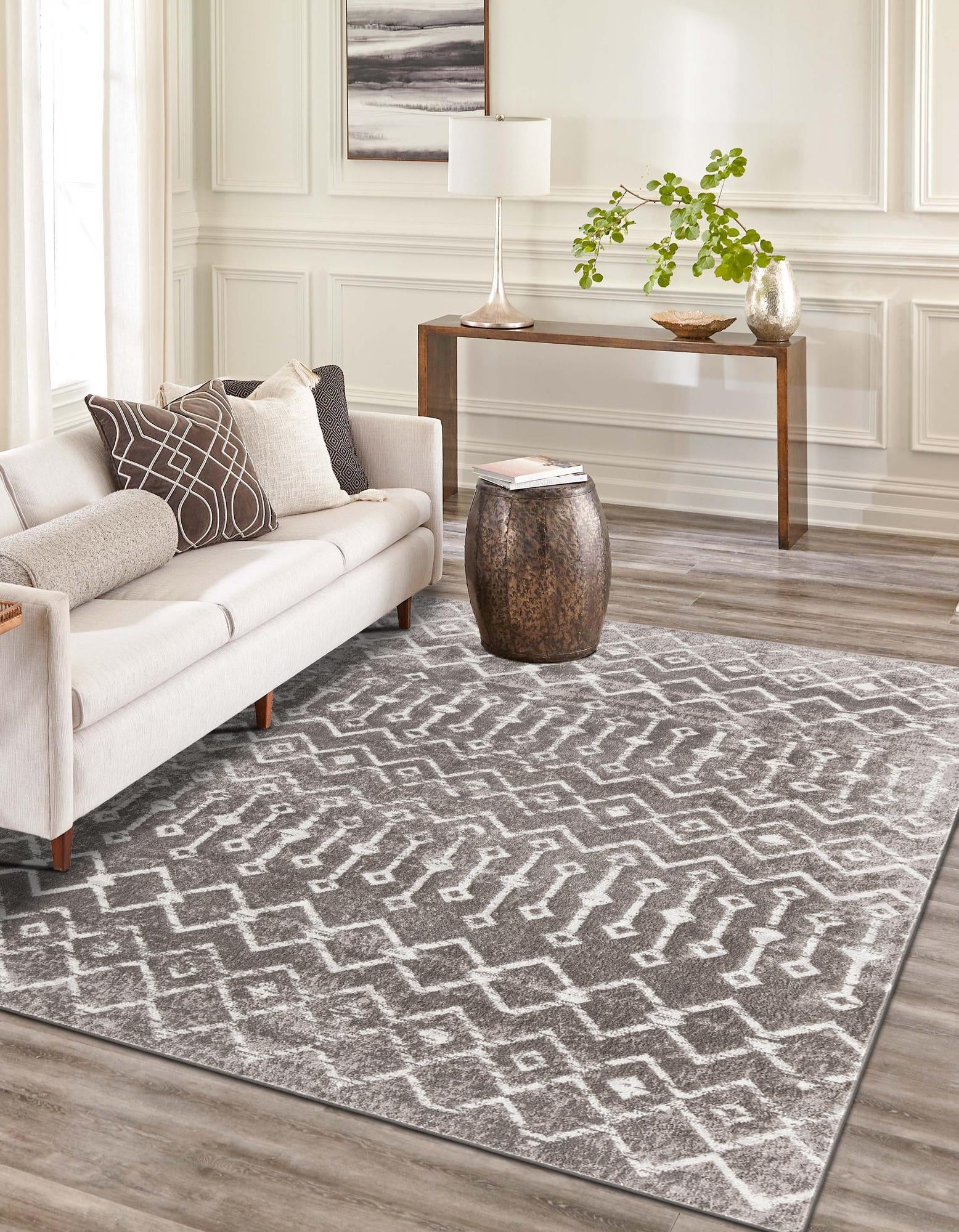 Marrakech Lattice Collection Area Rug - Essaouira (Stone Gray)